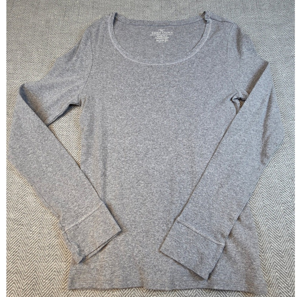 Faded Glory Womens XXL Gray Ribbed Long Sleeve Scoop Neck Thermal Top FL42110H